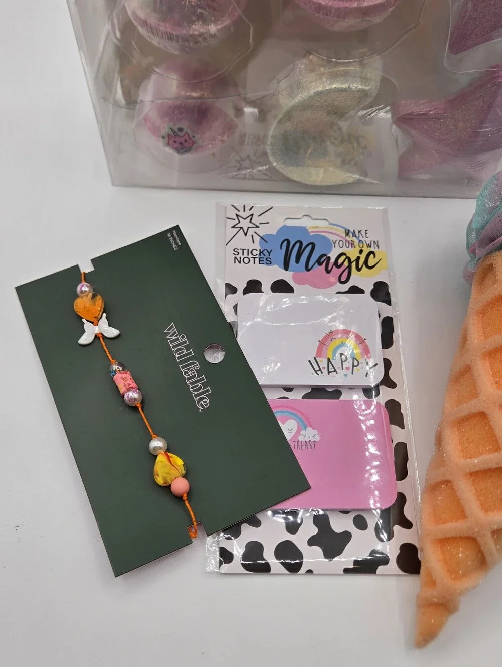 LOT of Girl Assessories NWT Bath Bombs Necklace Notes Loofah